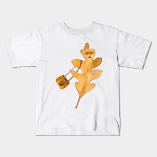 Fall Shopping Oak Leaf Lady with Purse | Watercolor Design Kids T-Shirt